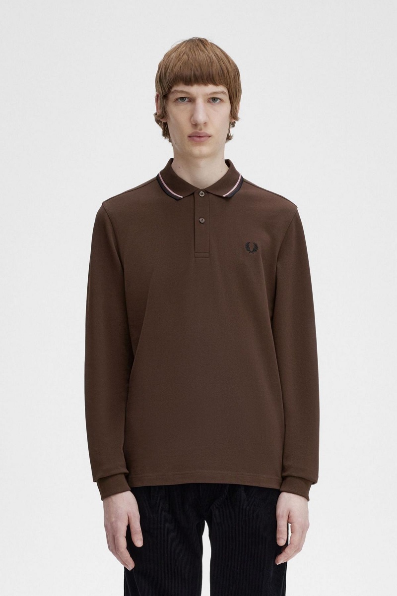 Burnt Tobacco / Dark Pink / Black Fred Perry M3636 Men's Fred Perry Shirt | CAEAH15570