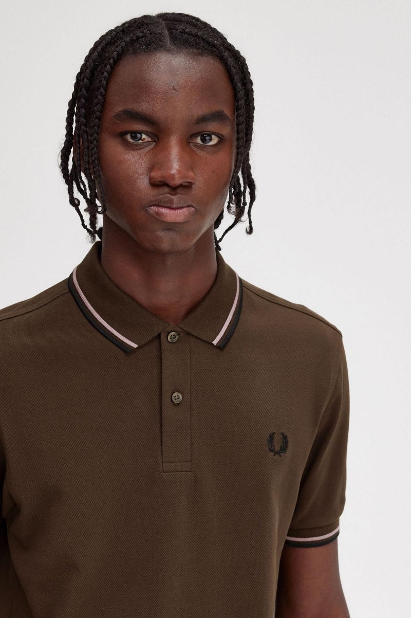 Burnt Tobacco / Dark Pink / Black Fred Perry M3600 Men's Polo Shirts | CAXBR61176