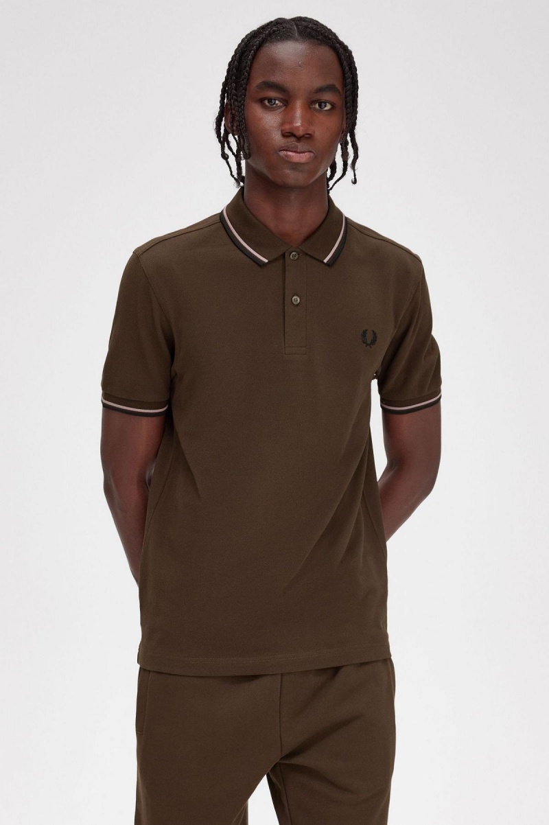 Burnt Tobacco / Dark Pink / Black Fred Perry M3600 Men's Polo Shirts | CAXBR61176