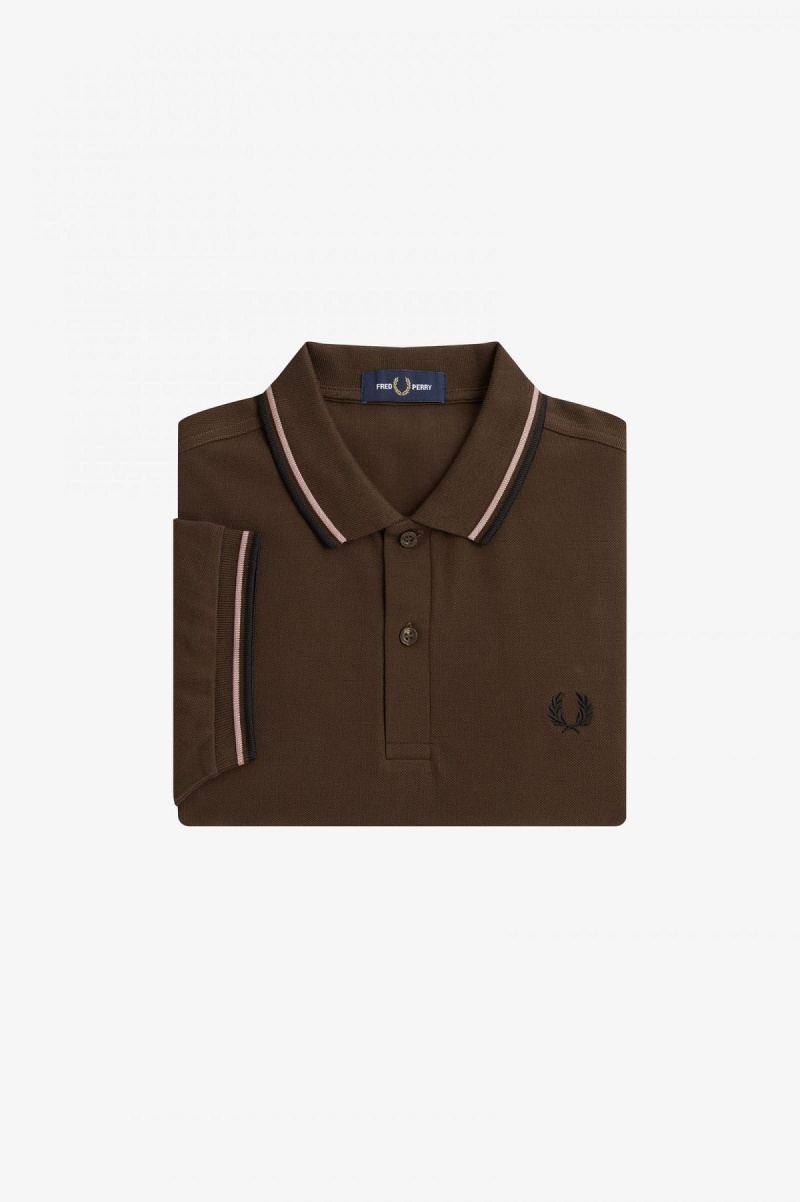 Burnt Tobacco / Dark Pink / Black Fred Perry M3600 Men's Polo Shirts | CAXBR61176