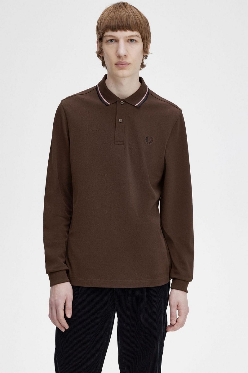 Burnt Tobacco / Dark Pink / Black Fred Perry M3636 Men's Polo Shirts | CACIF83612