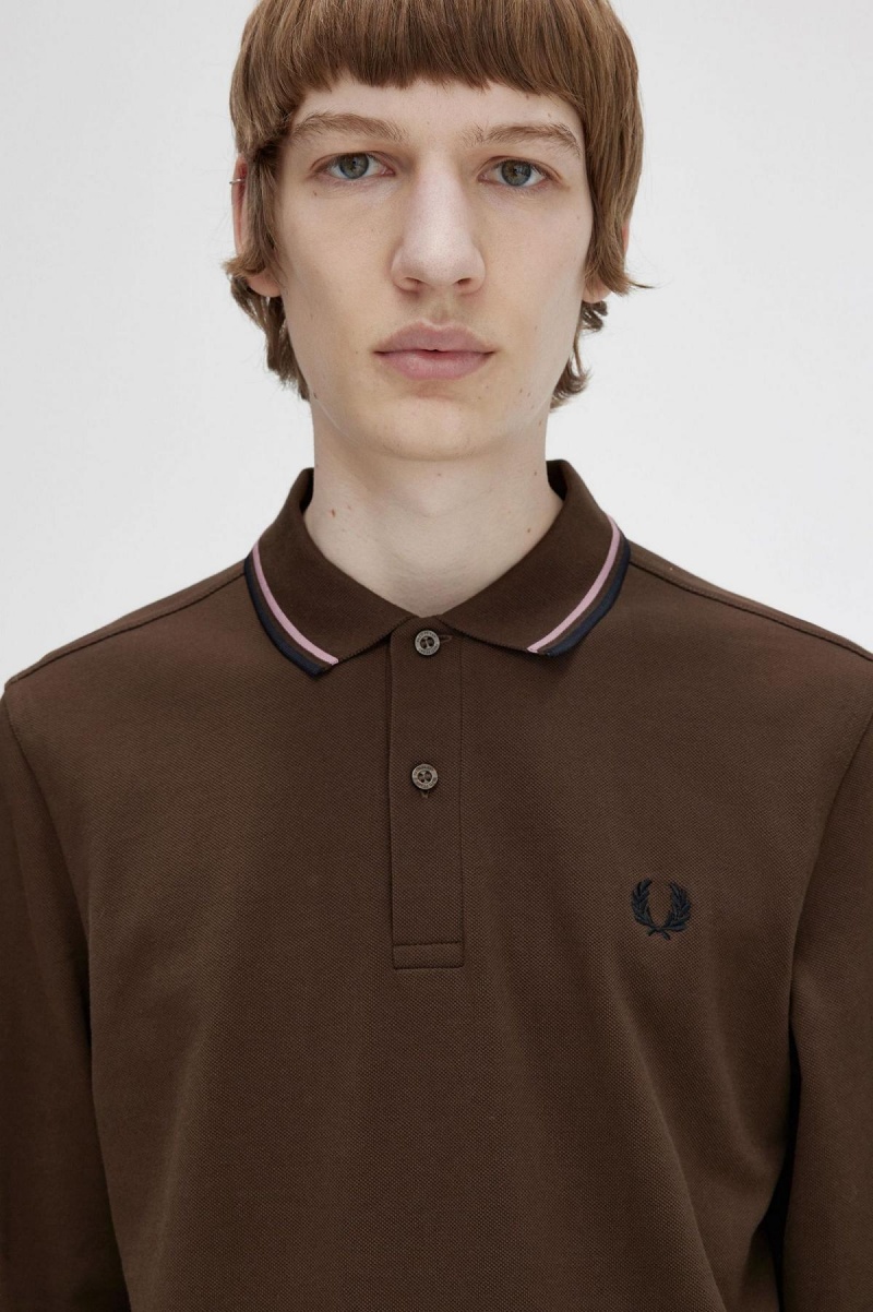 Burnt Tobacco / Dark Pink / Black Fred Perry M3636 Men's Polo Shirts | CACIF83612