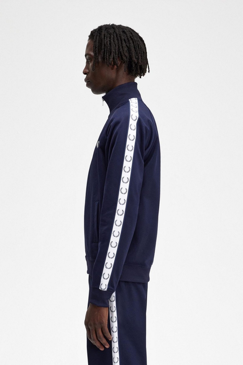 Carbon Blue Fred Perry Taped Men's Track Jackets | CAJKU99322