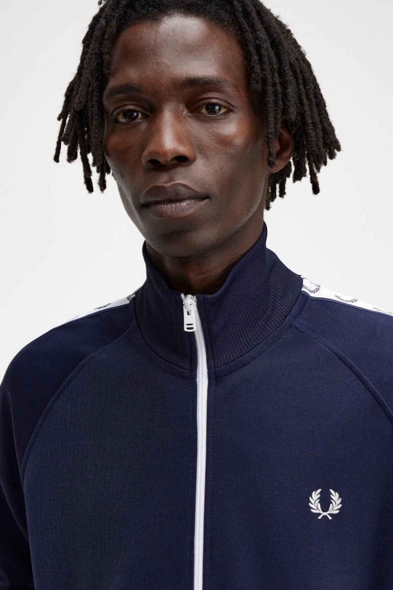 Carbon Blue Fred Perry Taped Men's Track Jackets | CAJKU99322