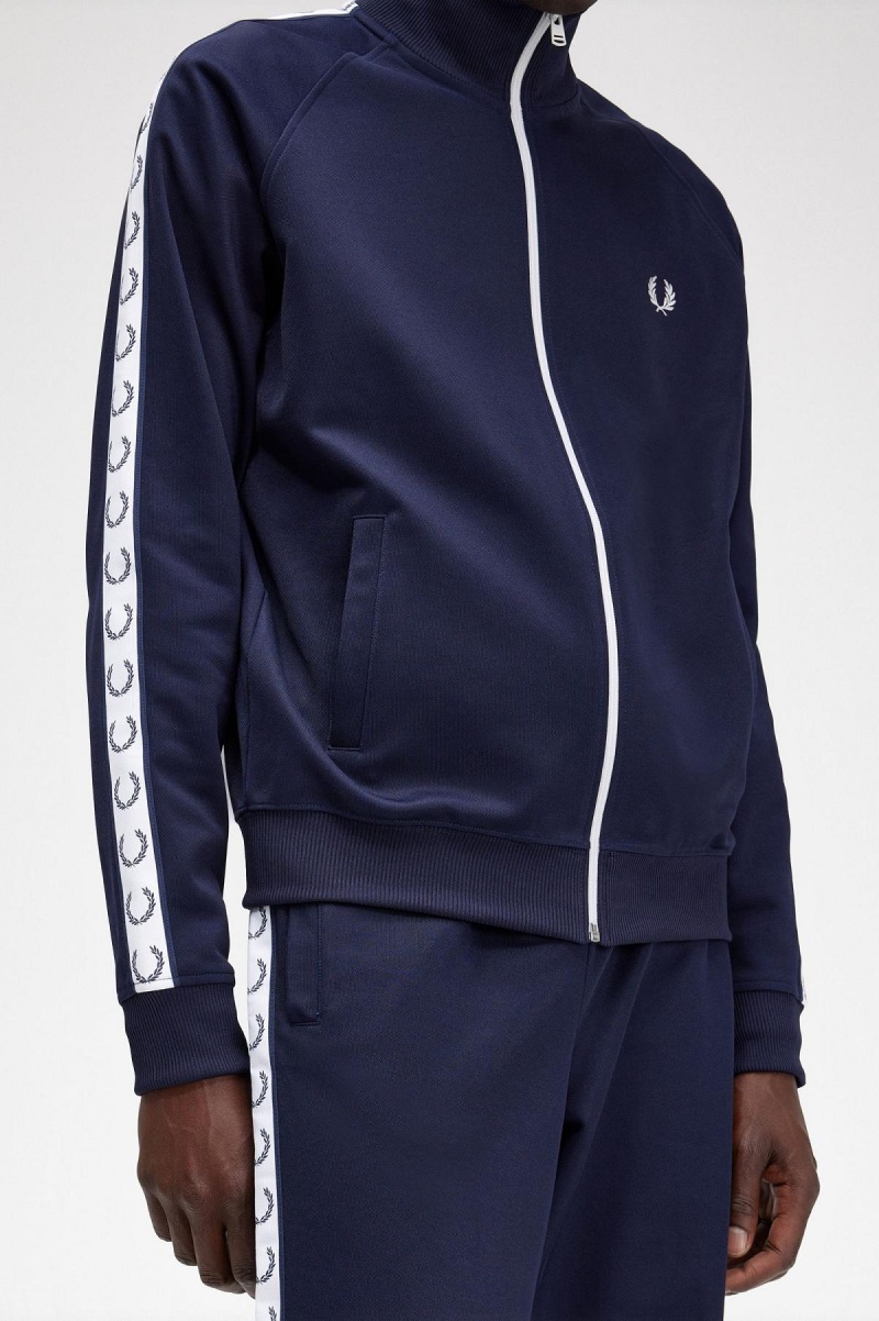 Carbon Blue Fred Perry Taped Men's Track Jackets | CAJKU99322