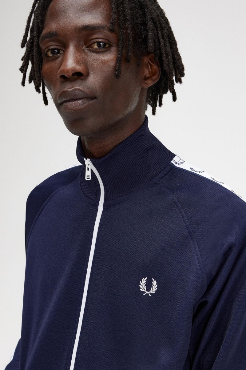 Carbon Blue Fred Perry Taped Men's Track Jackets | CAJKU99322