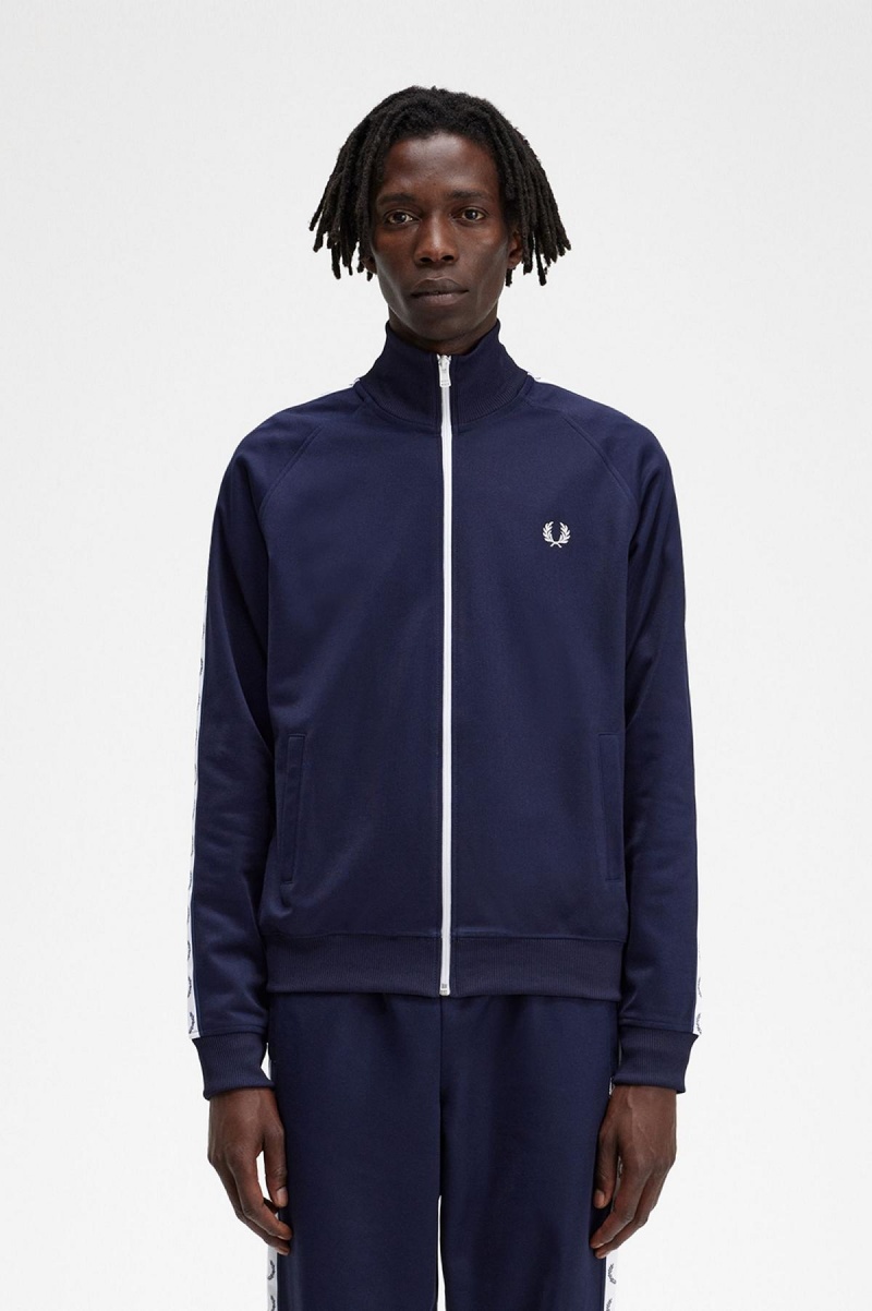 Carbon Blue Fred Perry Taped Men\'s Track Jackets | CAJKU99322