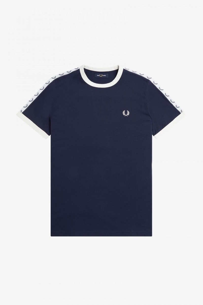 Carbon Blue Fred Perry Taped Ringer Men's T Shirts | CAQAV77508