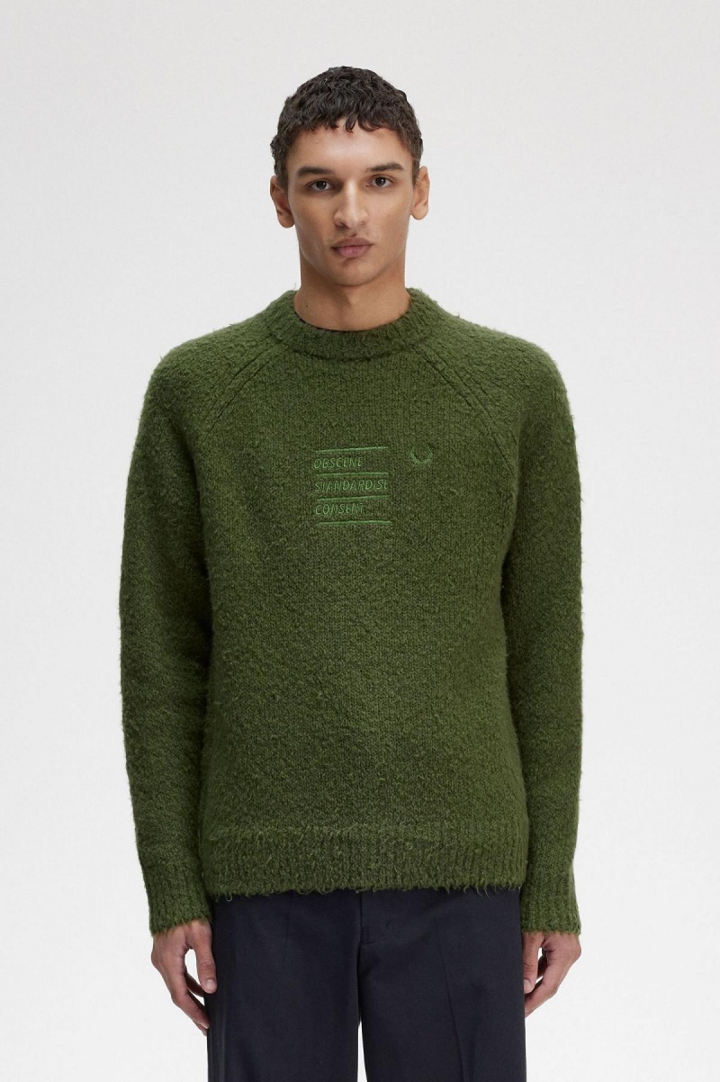 Chive Fred Perry Textured Knitted Jumper Men\'s Knitwear | CACIF53888