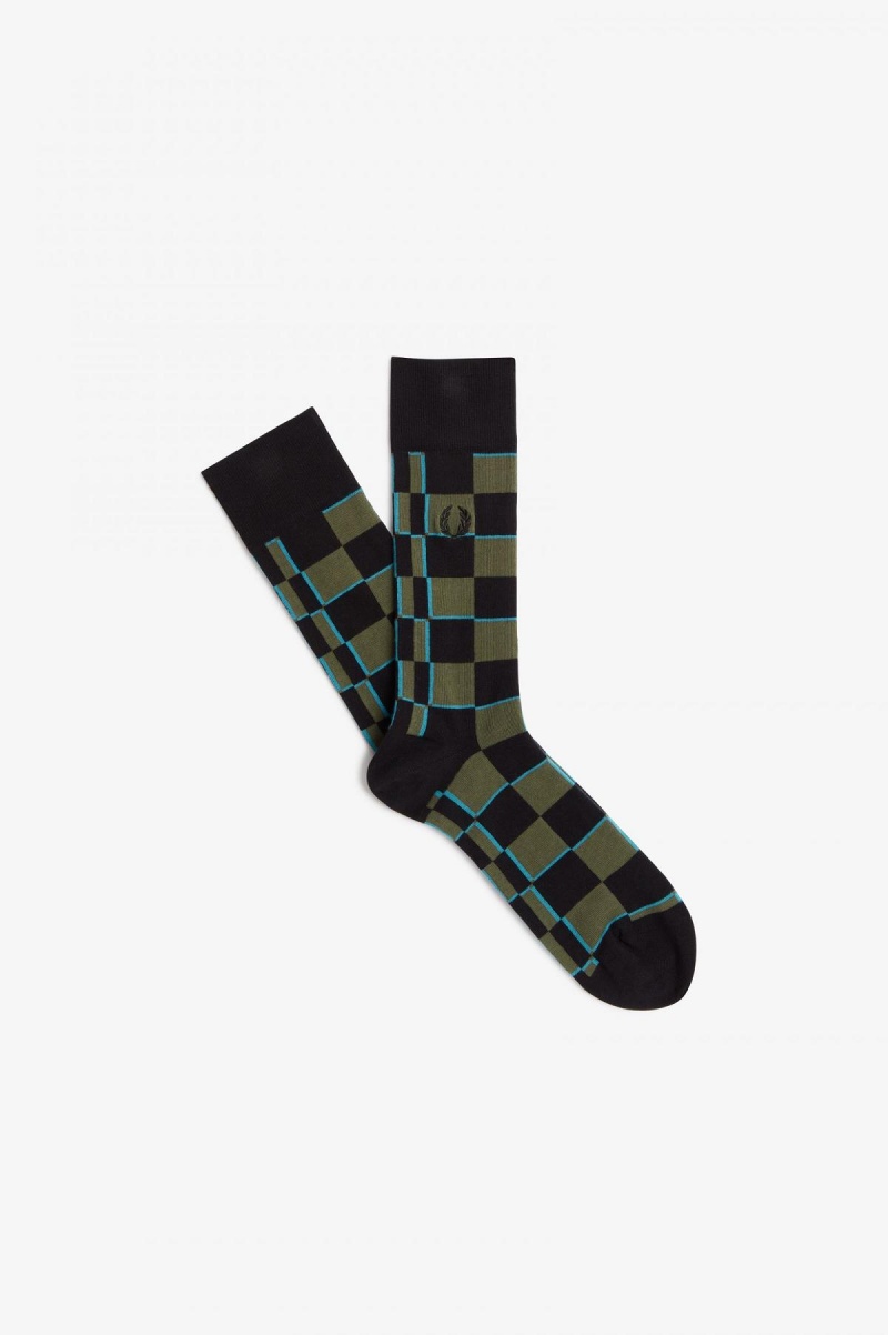 Cyber Blue / Black Fred Perry Glitch Chequerboard Accessories Socks | TCAPQ37535