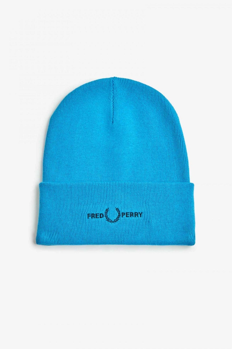 Cyber Blue / Black Fred Perry Graphic Accessories Beanie | TCAPQ67229