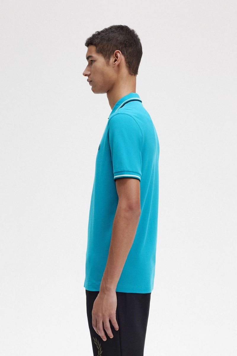 Cyber Blue / Ice Cream / Black Fred Perry M3600 Men's Fred Perry Shirt | QCAUV30557