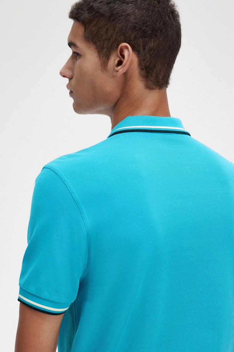 Cyber Blue / Ice Cream / Black Fred Perry M3600 Men's Polo Shirts | CAXBR39122