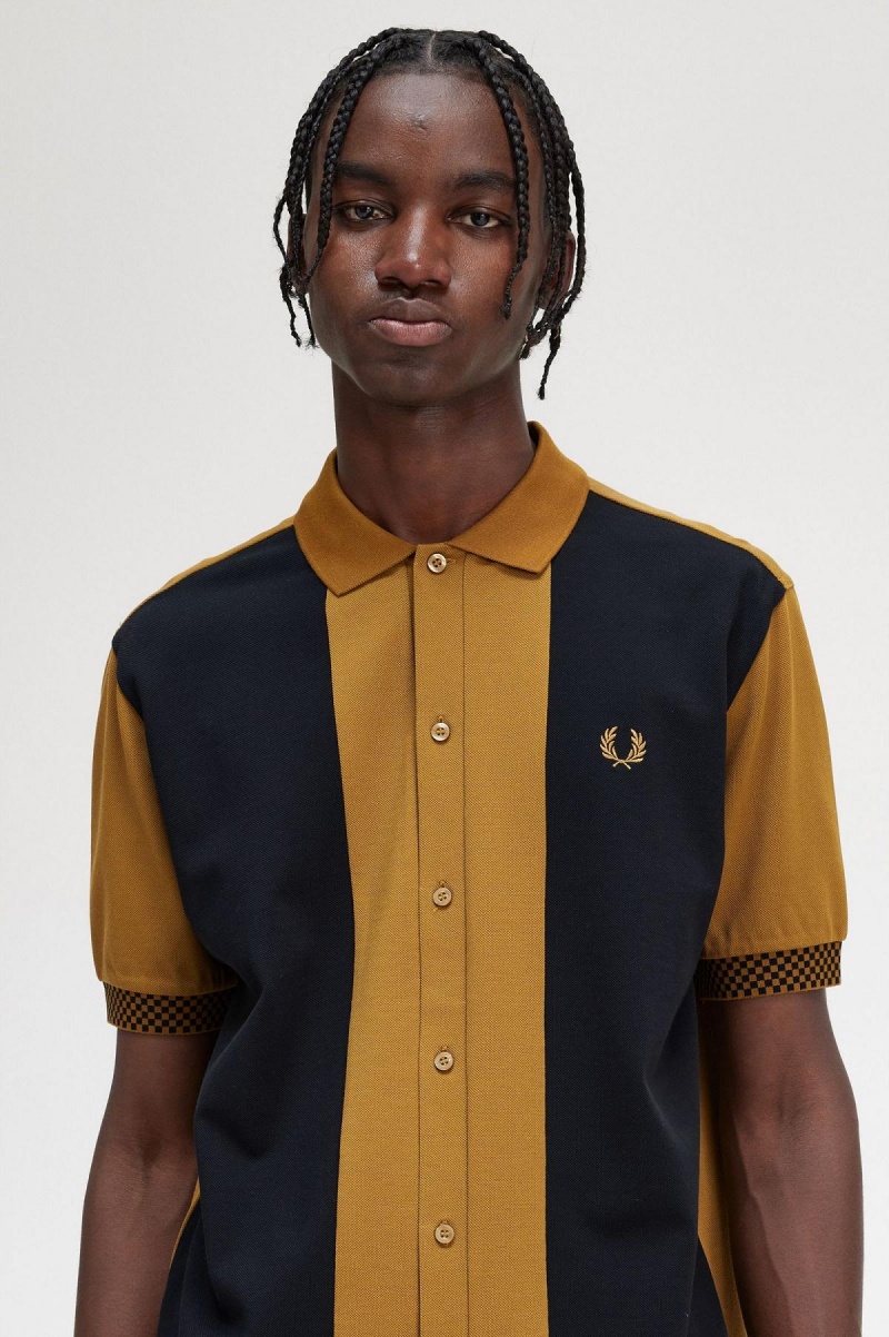 Dark Caramel Fred Perry Button Through Polo Shirt Men's Polo Shirts | CAXBR28666