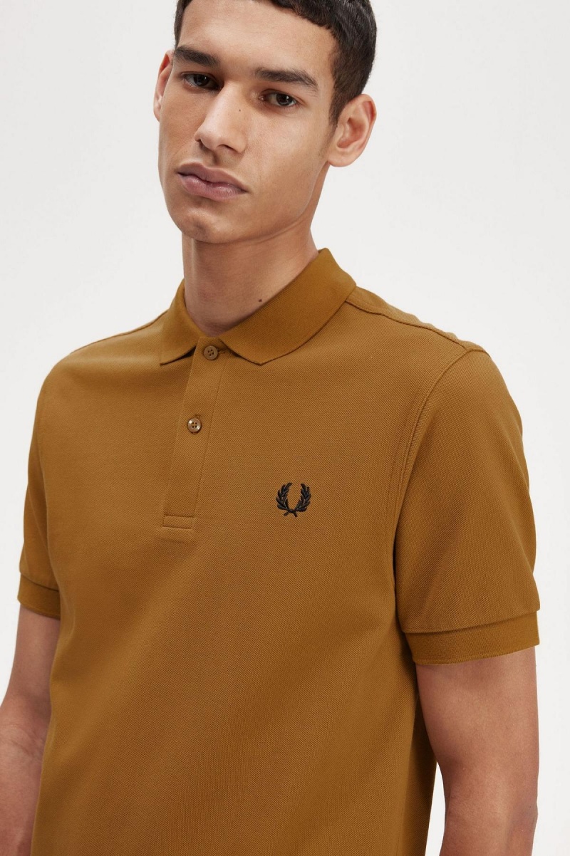 Dark Caramel / Black Fred Perry M6000 Men's Polo Shirts | QCAWA70438