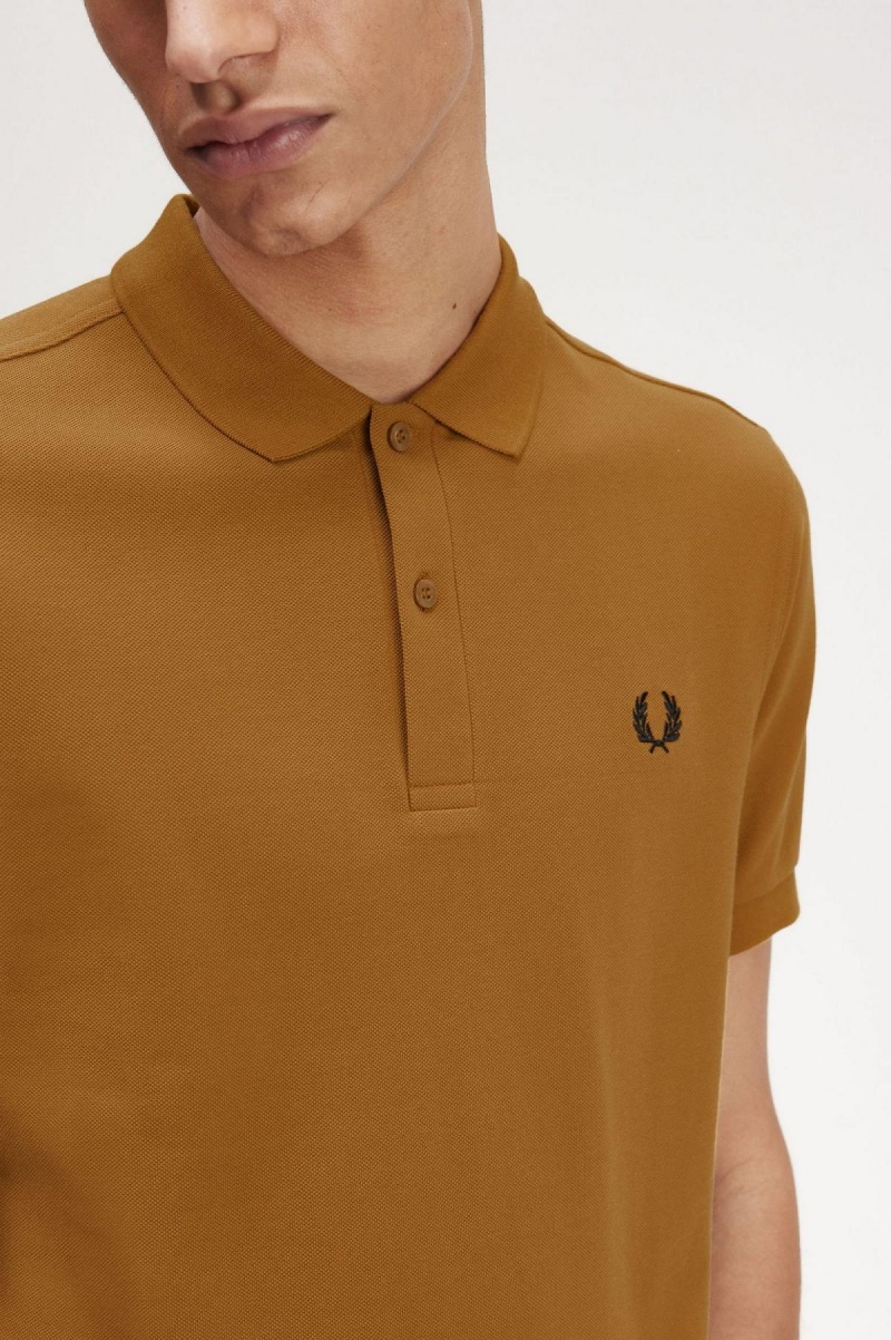 Dark Caramel / Black Fred Perry M6000 Men's Polo Shirts | QCAWA70438