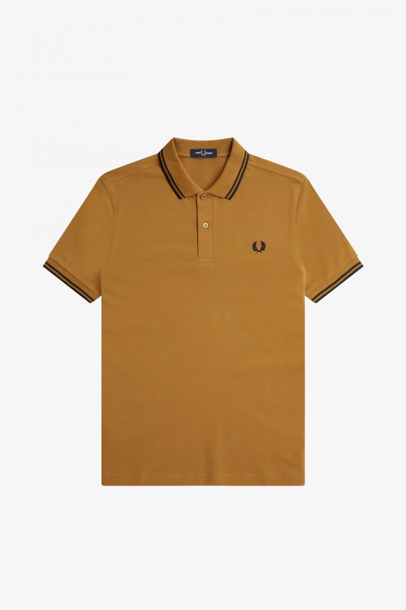 Dark Caramel / Black / Black Fred Perry M3600 Men's Fred Perry Shirt | MCAFT99259