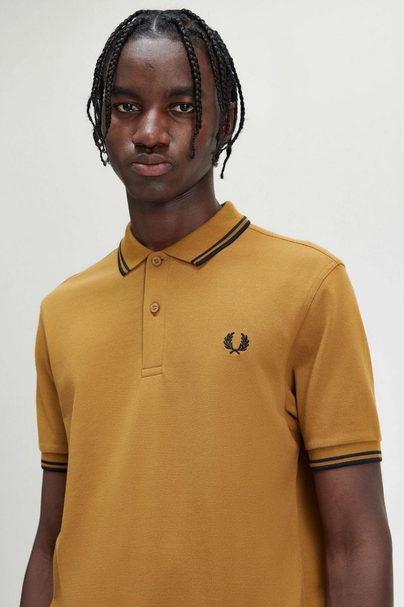 Dark Caramel / Black / Black Fred Perry M3600 Men's Polo Shirts | ECAHC83886