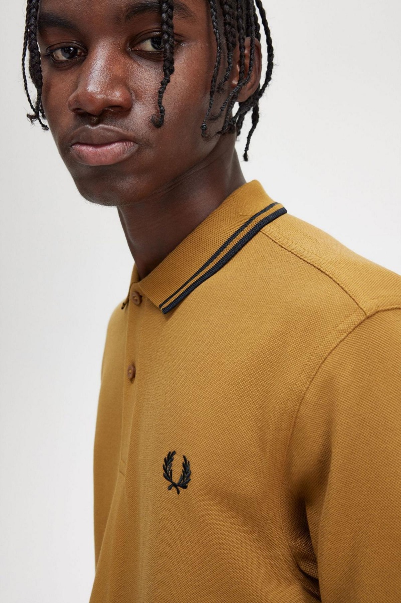 Dark Caramel / Black / Black Fred Perry M3600 Men's Polo Shirts | ECAHC83886