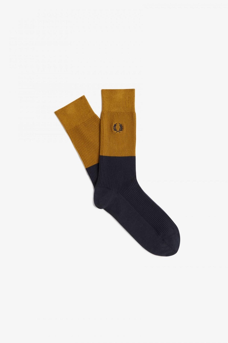 Dark Caramel / Navy Fred Perry Waffle Knit Accessories Socks | CAQAV30275