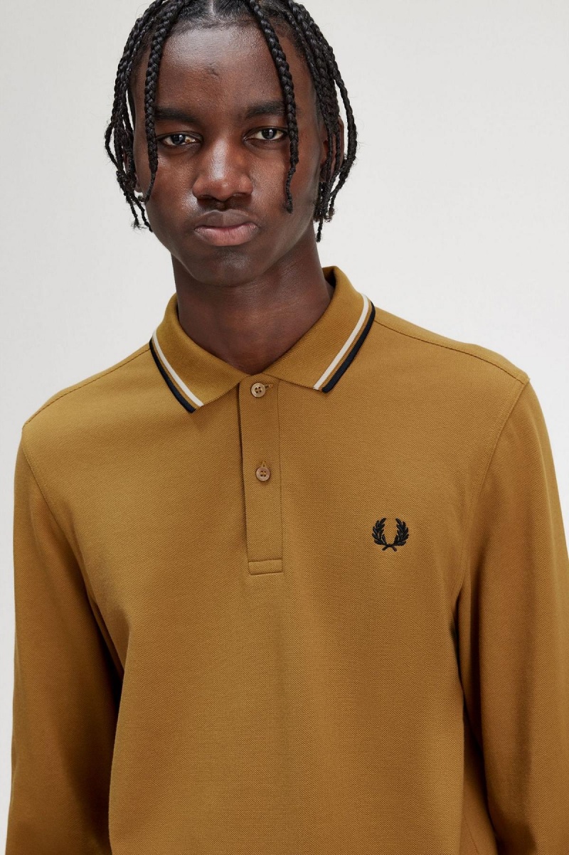 Dark Caramel / Oatmeal / Black Fred Perry M3636 Men's Polo Shirts | CAXMI67784