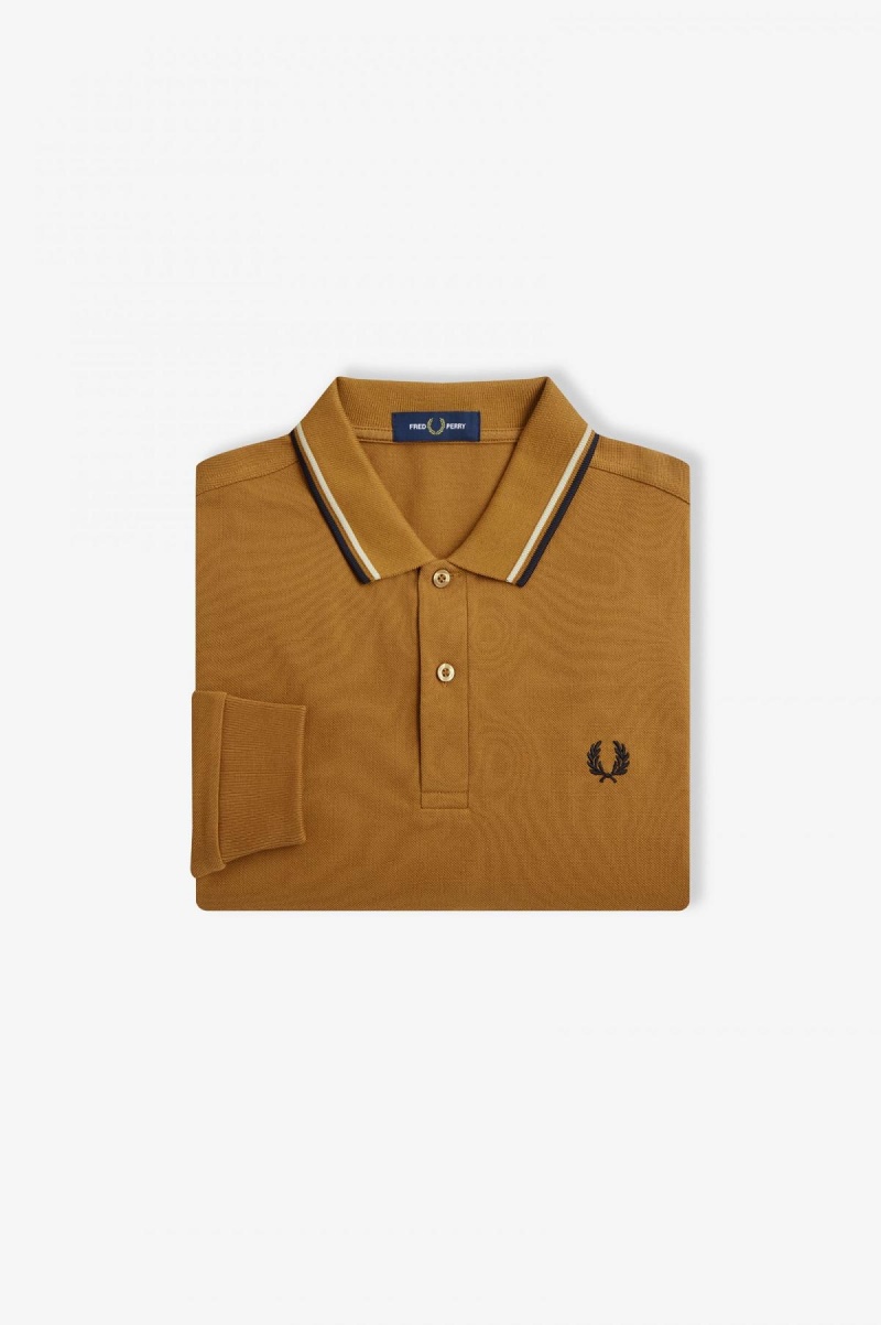 Dark Caramel / Oatmeal / Black Fred Perry M3636 Men's Polo Shirts | CAXMI67784