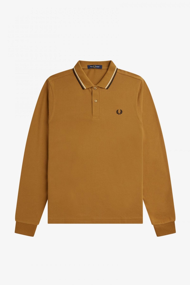 Dark Caramel / Oatmeal / Black Fred Perry M3636 Men's Fred Perry Shirt | CANZX85225