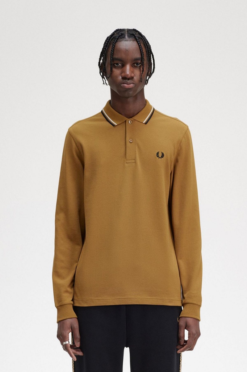 Dark Caramel / Oatmeal / Black Fred Perry M3636 Men's Fred Perry Shirt | CANZX85225