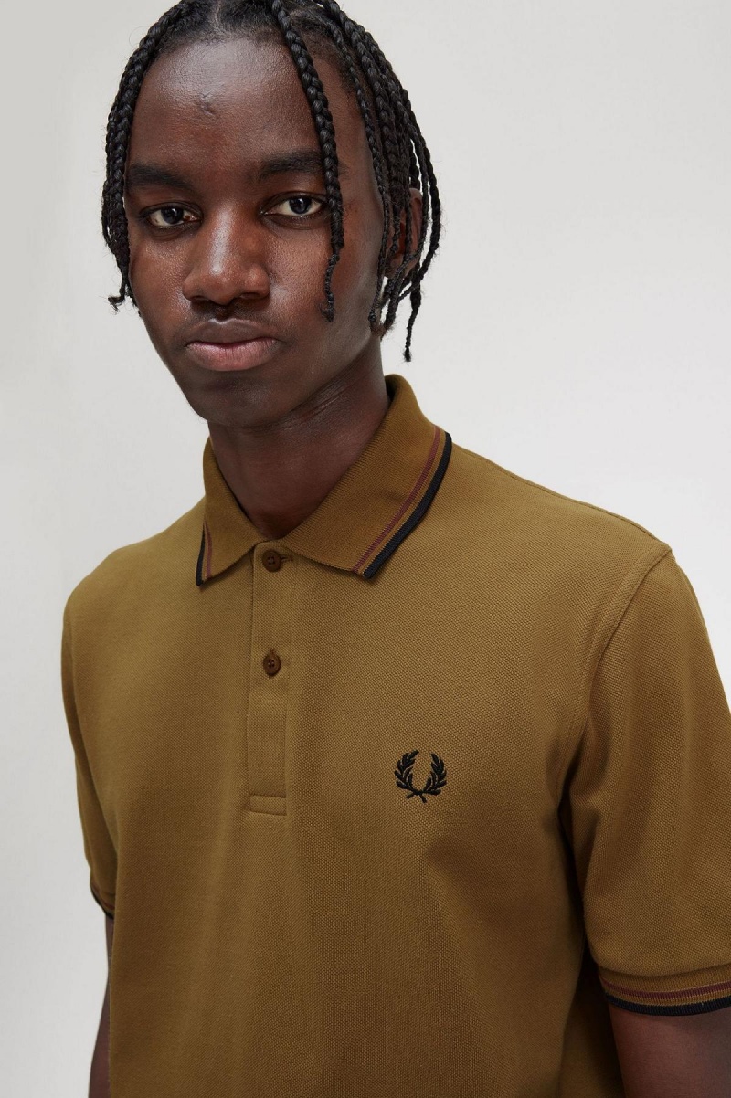 Dark Caramel / Whisky Brown / Black Fred Perry M12 Men's Polo Shirts | DCAVO38502