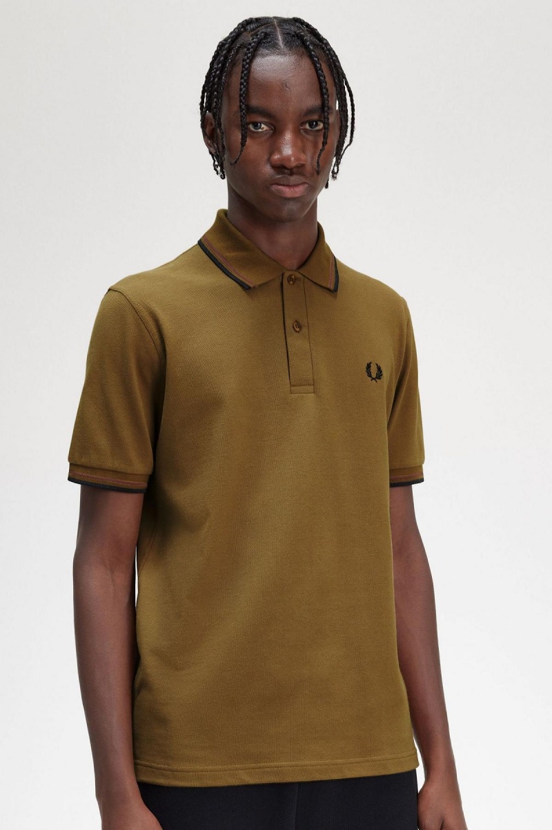 Dark Caramel / Whisky Brown / Black Fred Perry M12 Men's Polo Shirts | DCAVO38502