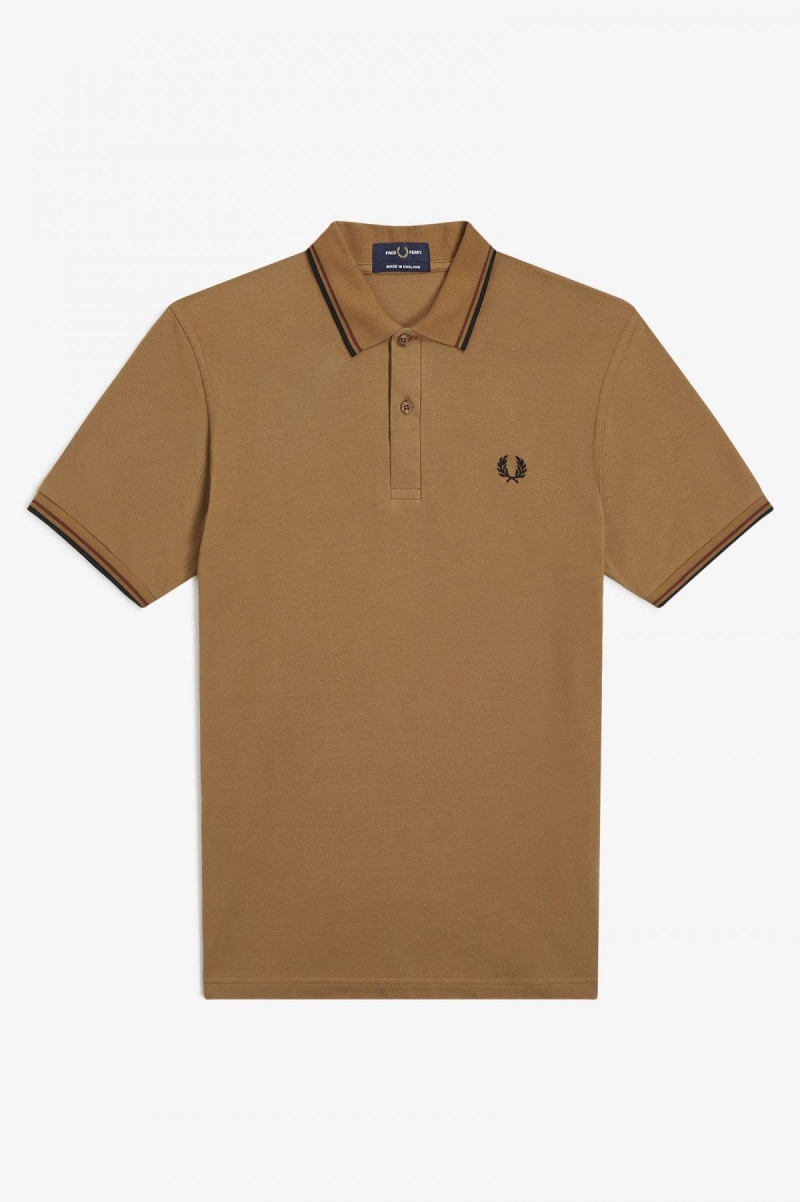 Dark Caramel / Whisky Brown / Black Fred Perry M12 Men's Fred Perry Shirt | CAICD34398