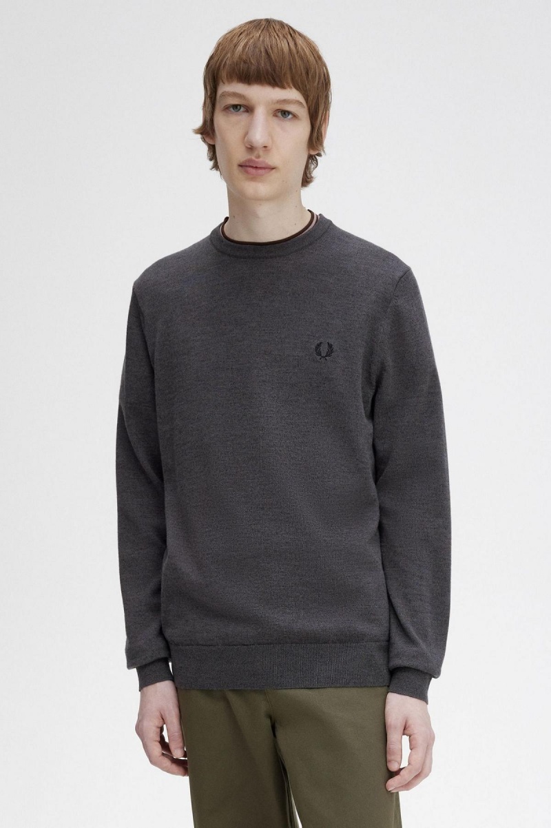 Dark Grey Marl Fred Perry Classic Crew Neck Jumper Men's Knitwear | CAEAH96293