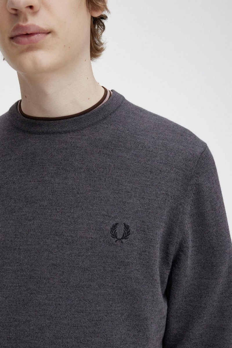 Dark Grey Marl Fred Perry Classic Crew Neck Jumper Men's Knitwear | CAEAH96293