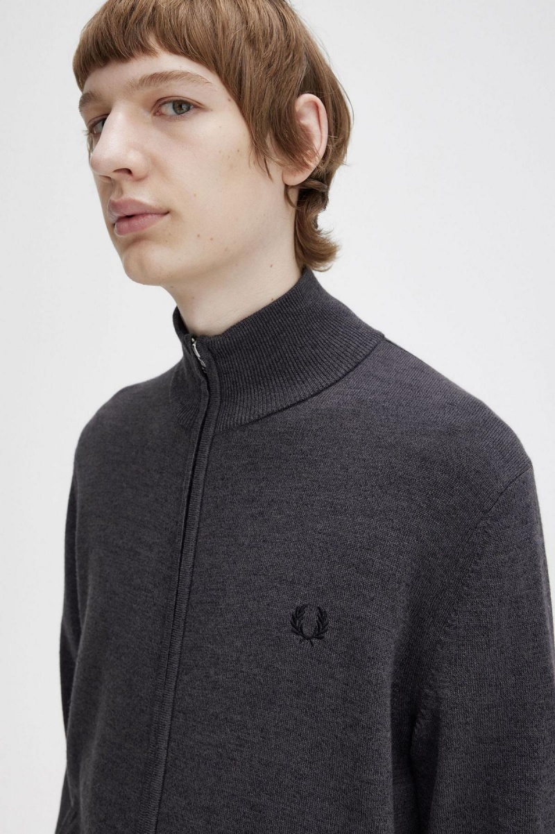 Dark Grey Marl Fred Perry Classic Zip Through Cardigan Men's Knitwear | YCAVQ44053