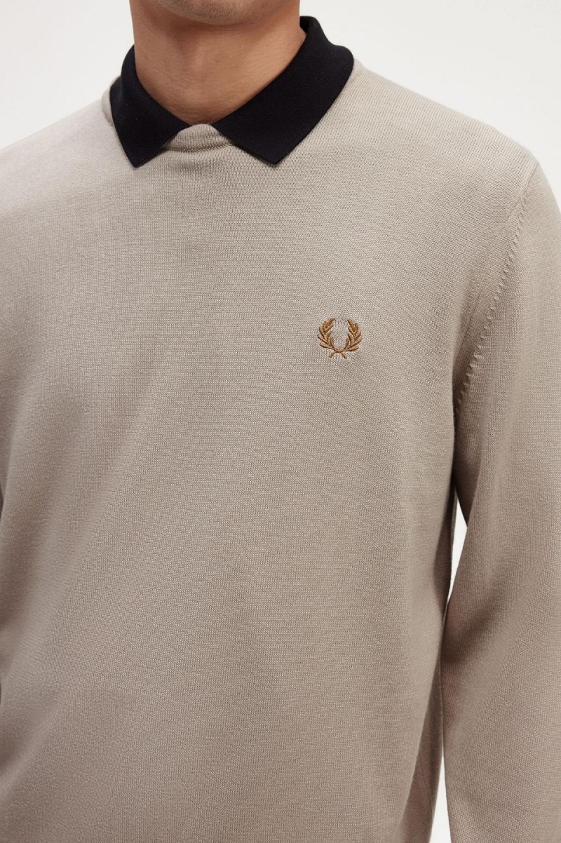 Dark Oatmeal Fred Perry Classic Crew Neck Jumper Men's Knitwear | XCAGW36797