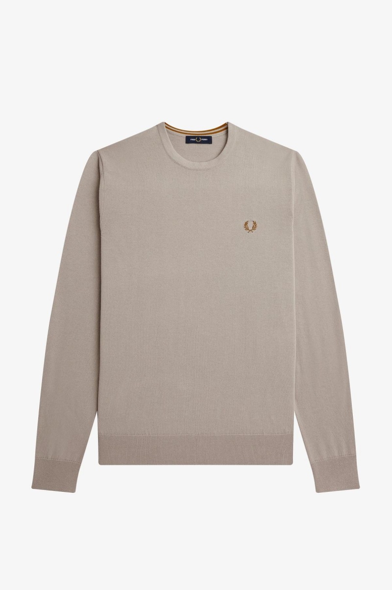 Dark Oatmeal Fred Perry Classic Crew Neck Jumper Men's Knitwear | XCAGW36797