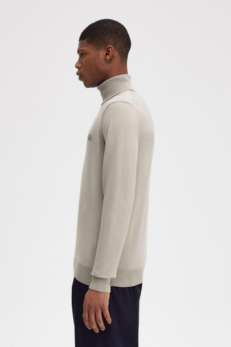 Dark Oatmeal Fred Perry Roll Neck Jumper Men's Knitwear | LCASX19133