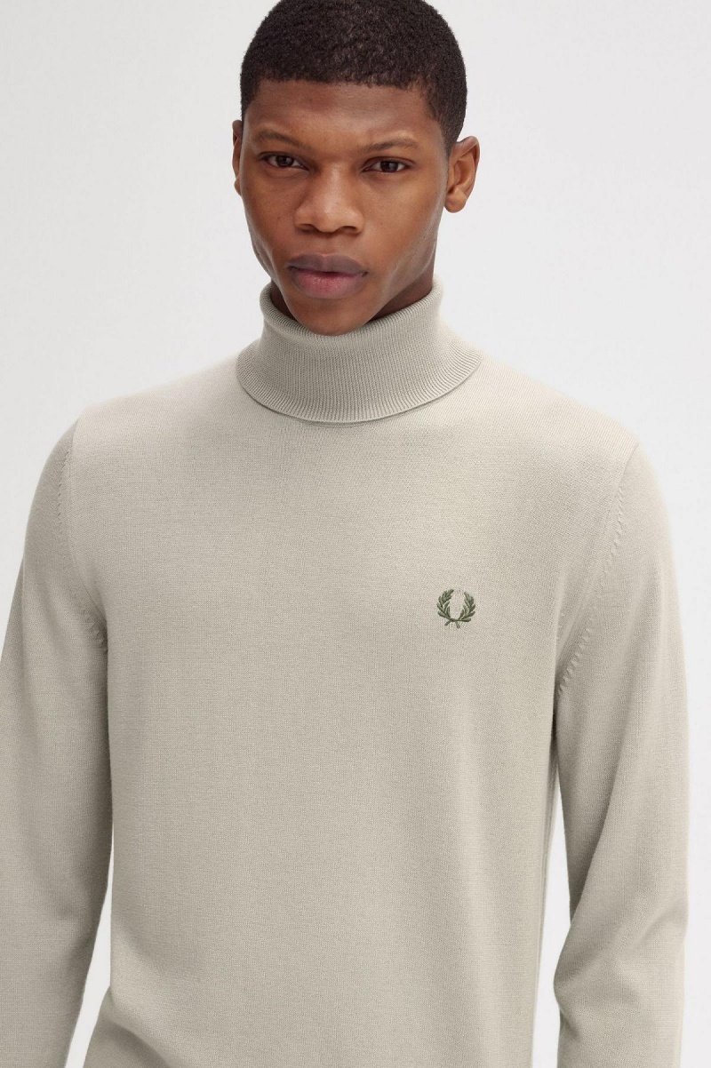 Dark Oatmeal Fred Perry Roll Neck Jumper Men's Knitwear | LCASX19133