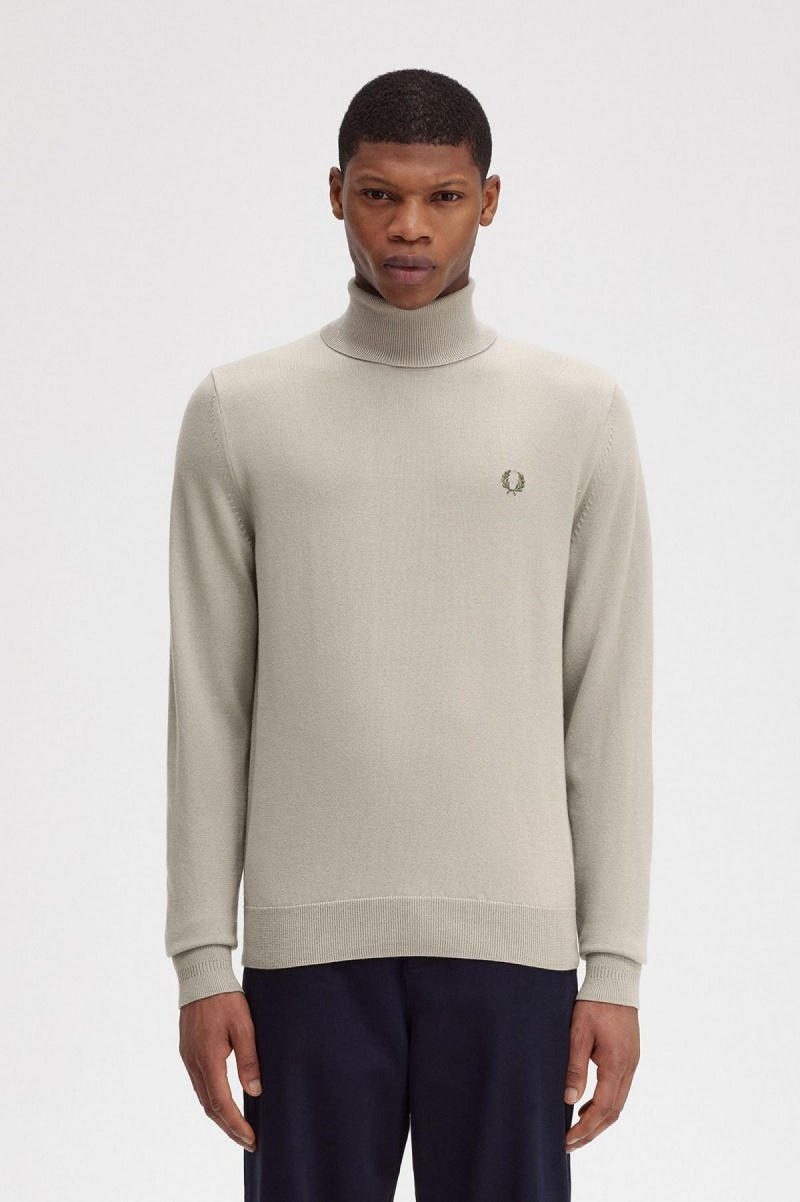 Dark Oatmeal Fred Perry Roll Neck Jumper Men\'s Knitwear | LCASX19133