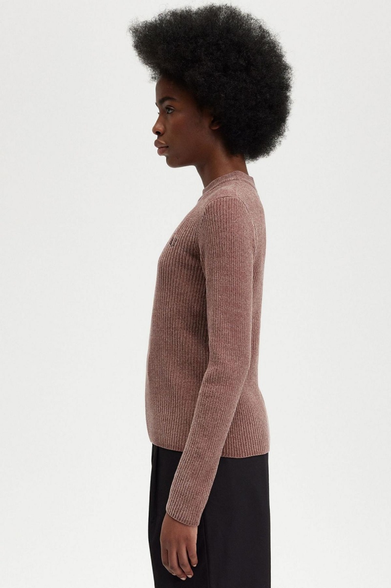 Dark Pink Fred Perry Chenille Rib Jumper Women's Knitwear | CAEAH32422