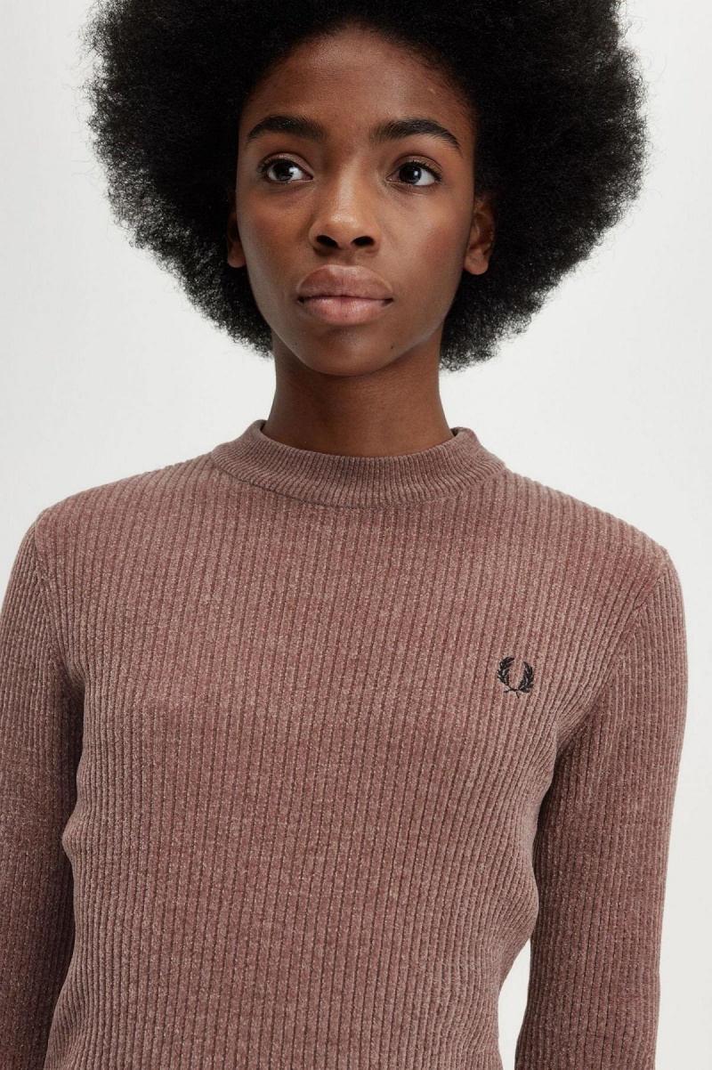 Dark Pink Fred Perry Chenille Rib Jumper Women's Knitwear | CAEAH32422