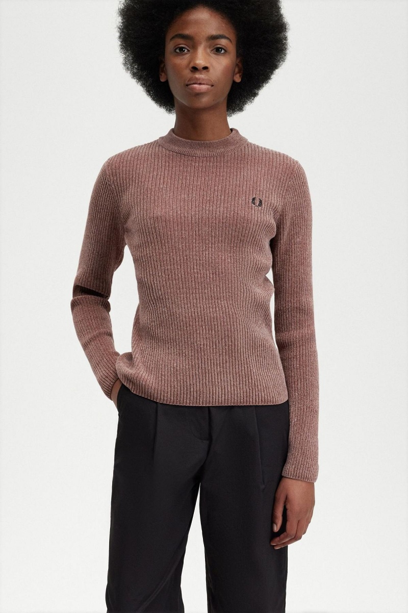 Dark Pink Fred Perry Chenille Rib Jumper Women's Knitwear | CAEAH32422