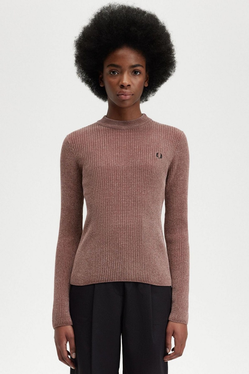 Dark Pink Fred Perry Chenille Rib Jumper Women\'s Knitwear | CAEAH32422