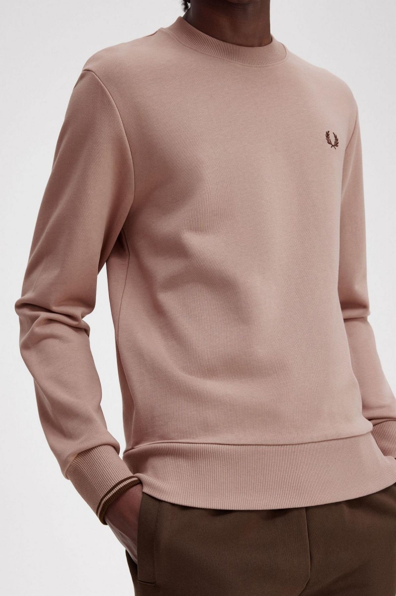 Dark Pink Fred Perry Crew Neck Men's Sweatshirts | FCAHY88055