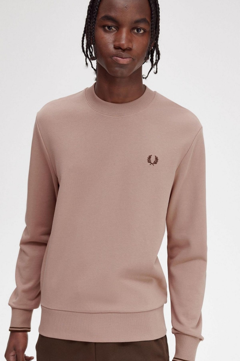 Dark Pink Fred Perry Crew Neck Men's Sweatshirts | FCAHY88055