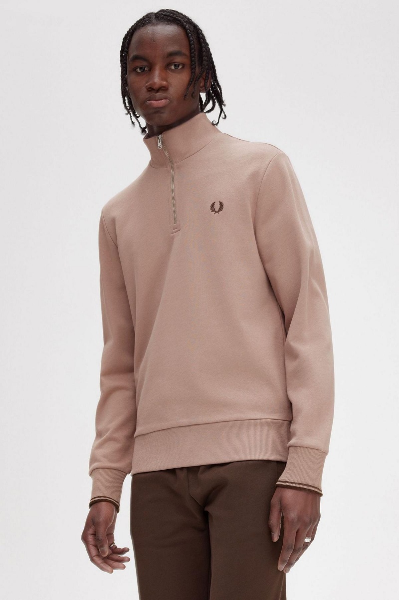 Dark Pink Fred Perry Half Zip Men's Sweatshirts | FCAHY18308