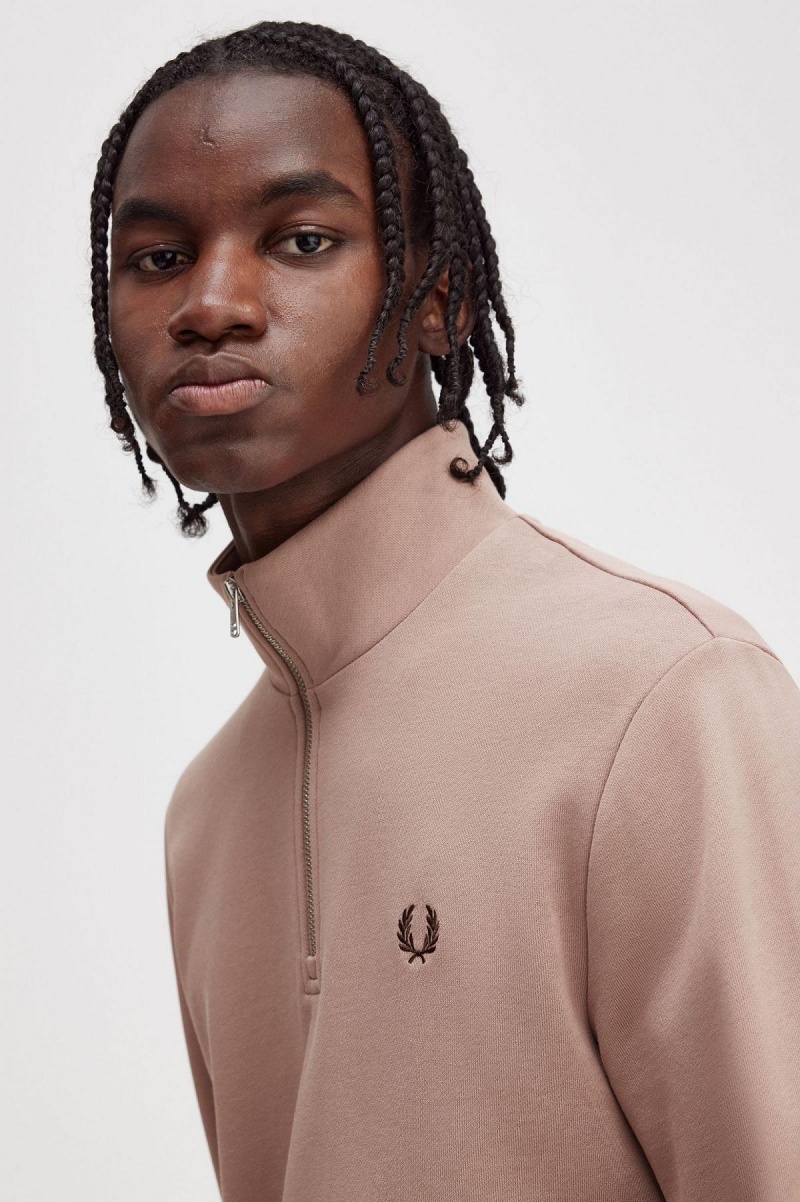 Dark Pink Fred Perry Half Zip Men's Sweatshirts | FCAHY18308