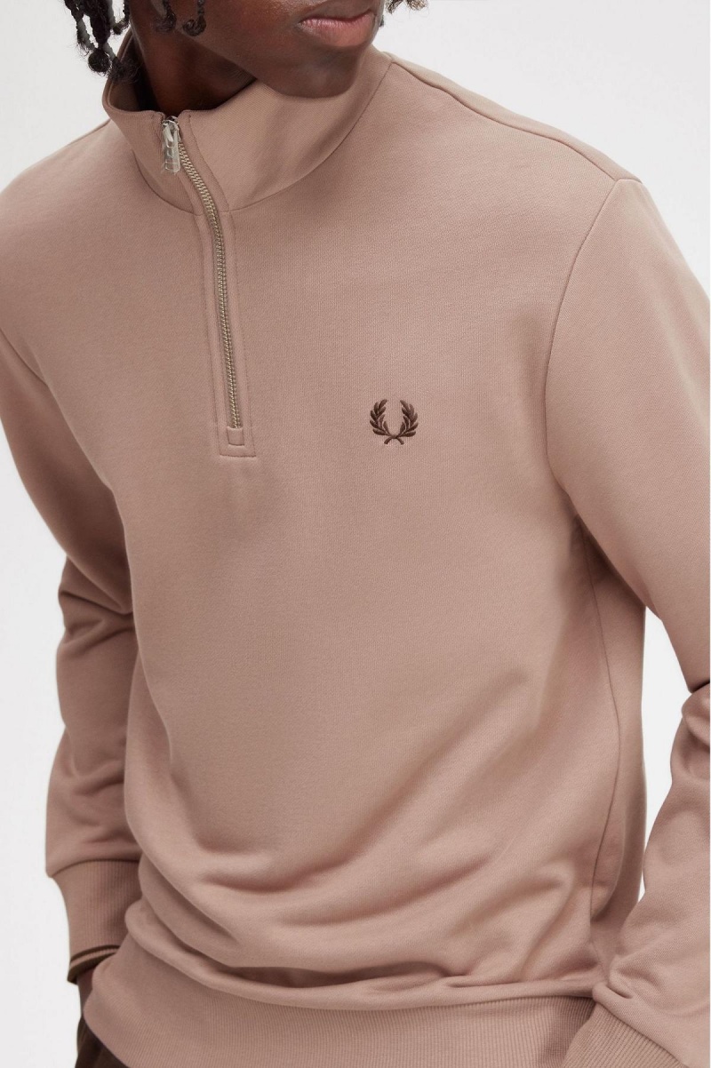 Dark Pink Fred Perry Half Zip Men's Sweatshirts | FCAHY18308