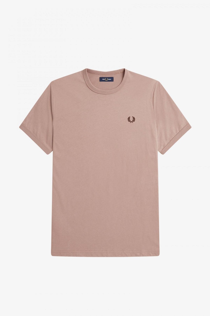 Dark Pink Fred Perry Ringer Men's T Shirts | LCATR26006