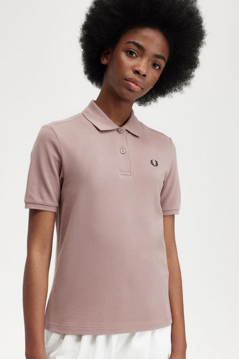 Dark Pink / Black Fred Perry G6000 Women's T Shirts | CAXBR22564